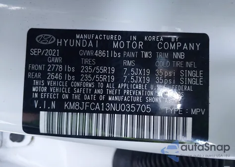 2022 Hyundai Tucson Hybrid Sel Convenience z USA, uszkodzony, nr VIN KM8JFCA13NU035705